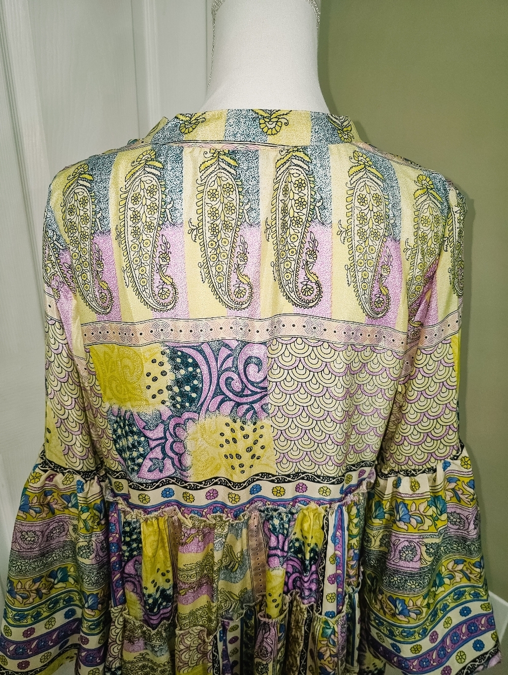 Zury Silk Blend Patchwork Paisley Tunic Boho Resort Cover Up Tassel Free Size - Picture 9 of 11